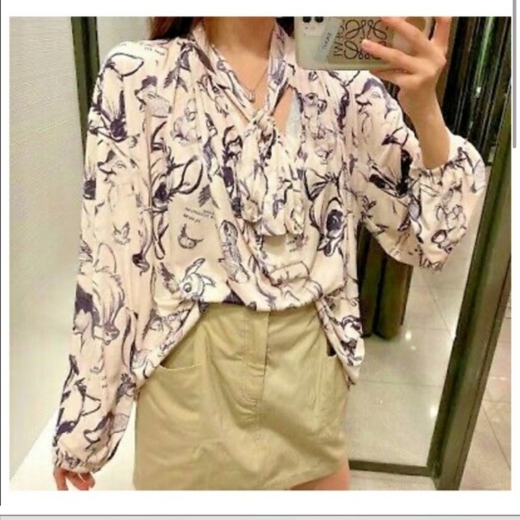 Zara Bambi Disney collection print blouse rare Small - Picture 2 of 6